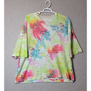 Soft Surroundings Colorful 3/4 Sleeve V Neck Tunic Women's Plus 1X Stretch